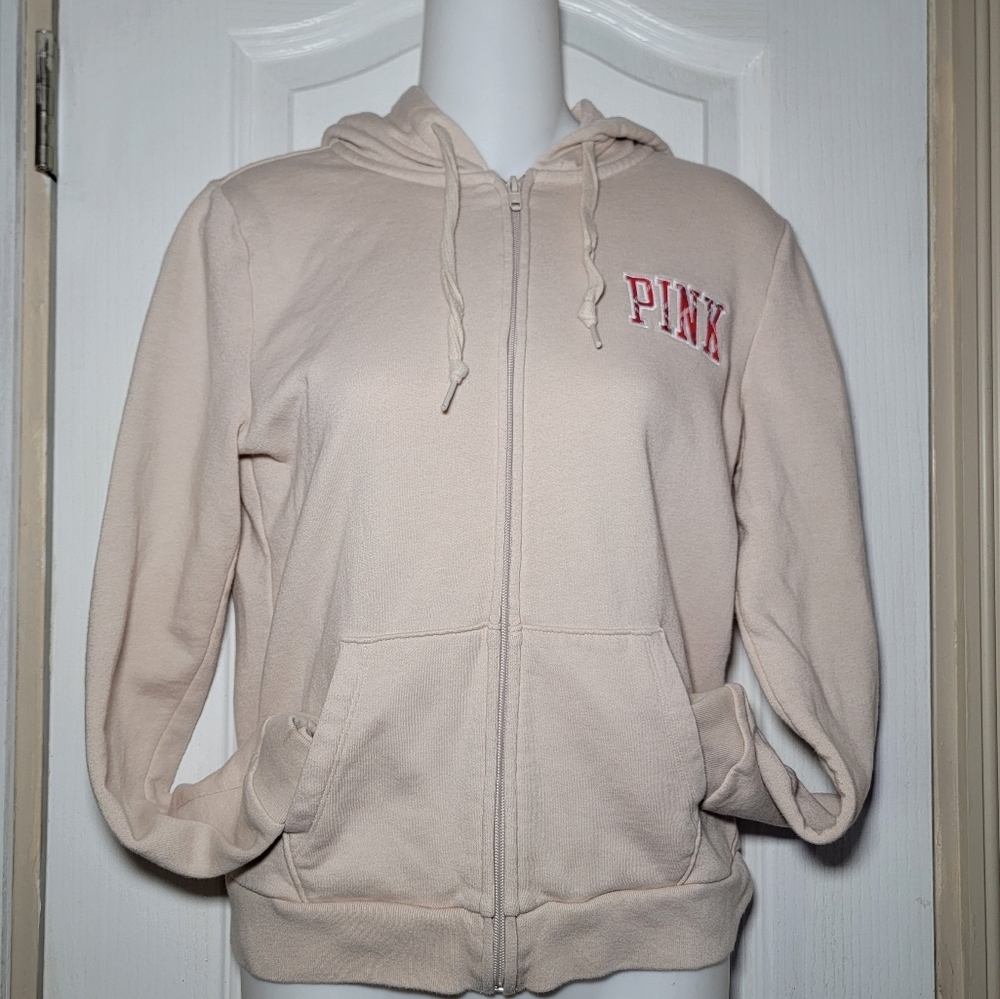 PINK Victoria's Secret Beige Zip Up Hoodie Size XS